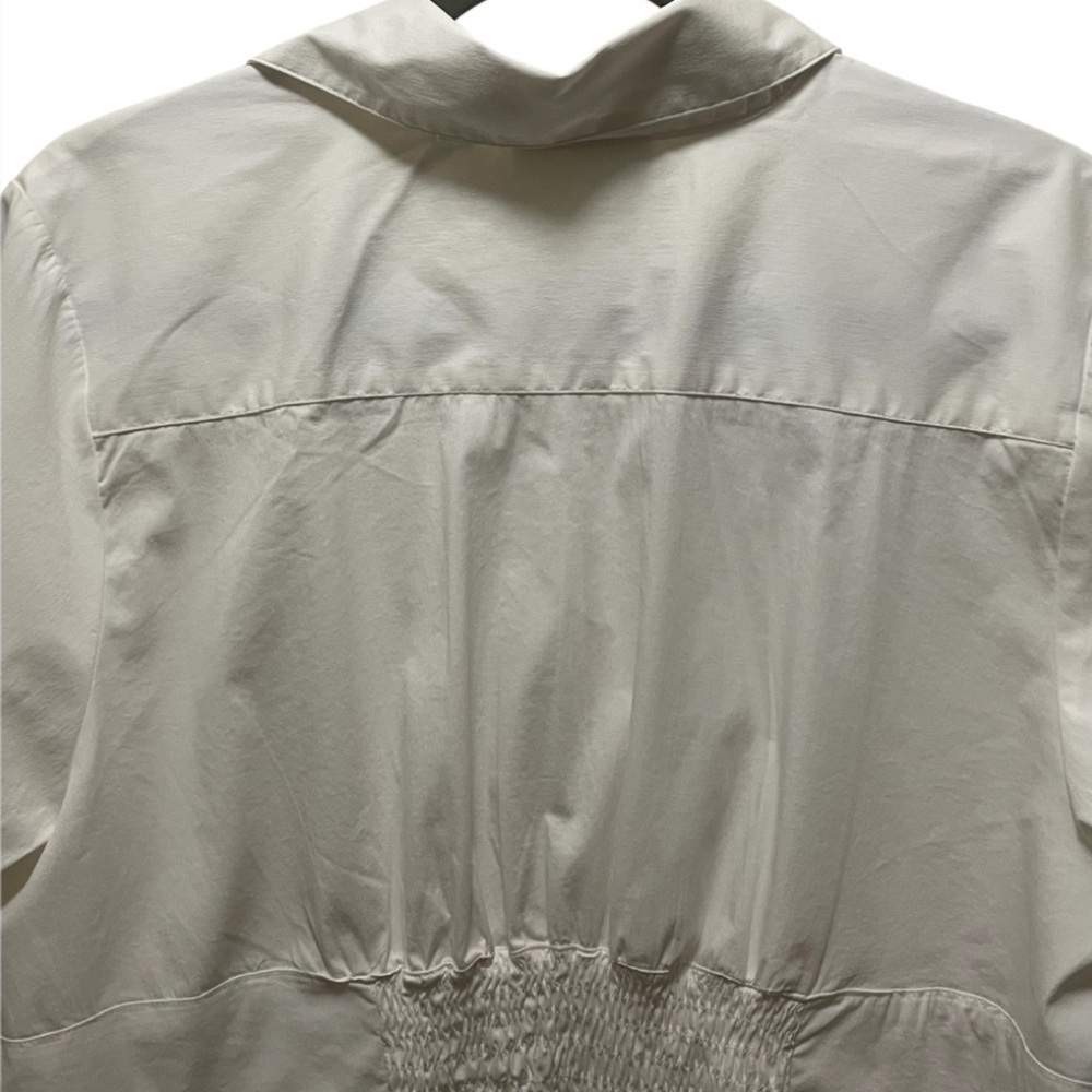 Avenue Women's White Button Down Collared Shirt w/ Sleeve Interest and Pockets - Picture 9 of 15